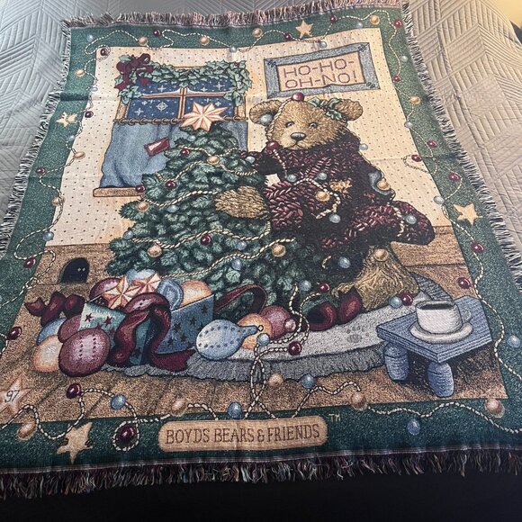 (VCC)Boyds Bears & Friends Christmas Tapestry Throw Blanket - Picture 3 of 8